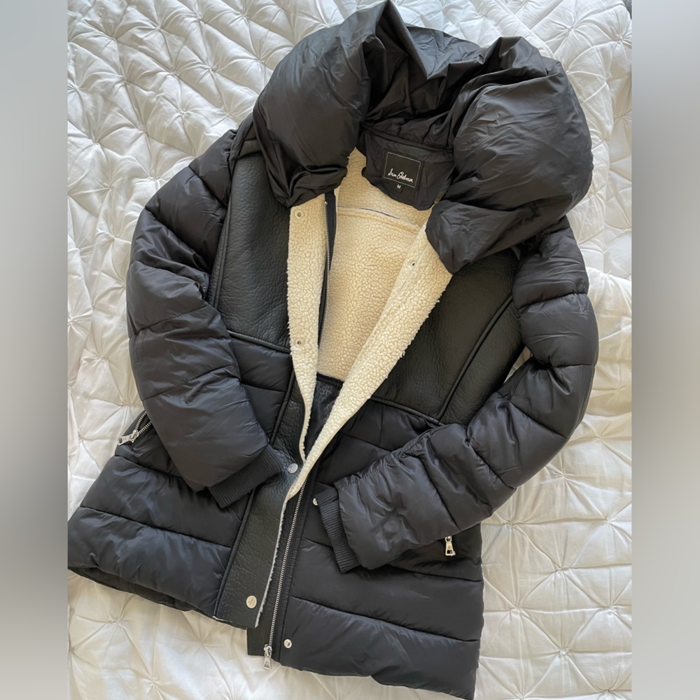 Sam Edelman Puffy Black Leather and Sherpa Jacket